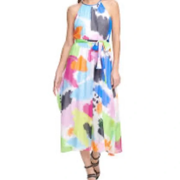 Donna Karan | Dresses | Donna Karen Halter Dress Size4 Flowing Abstract  Design Fully Lined Nwt | Poshmark